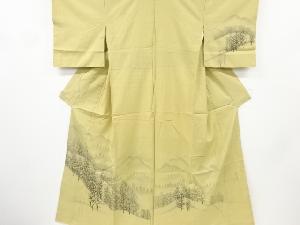 リサイクル　作家物　遠山風景模様手織り紬着物